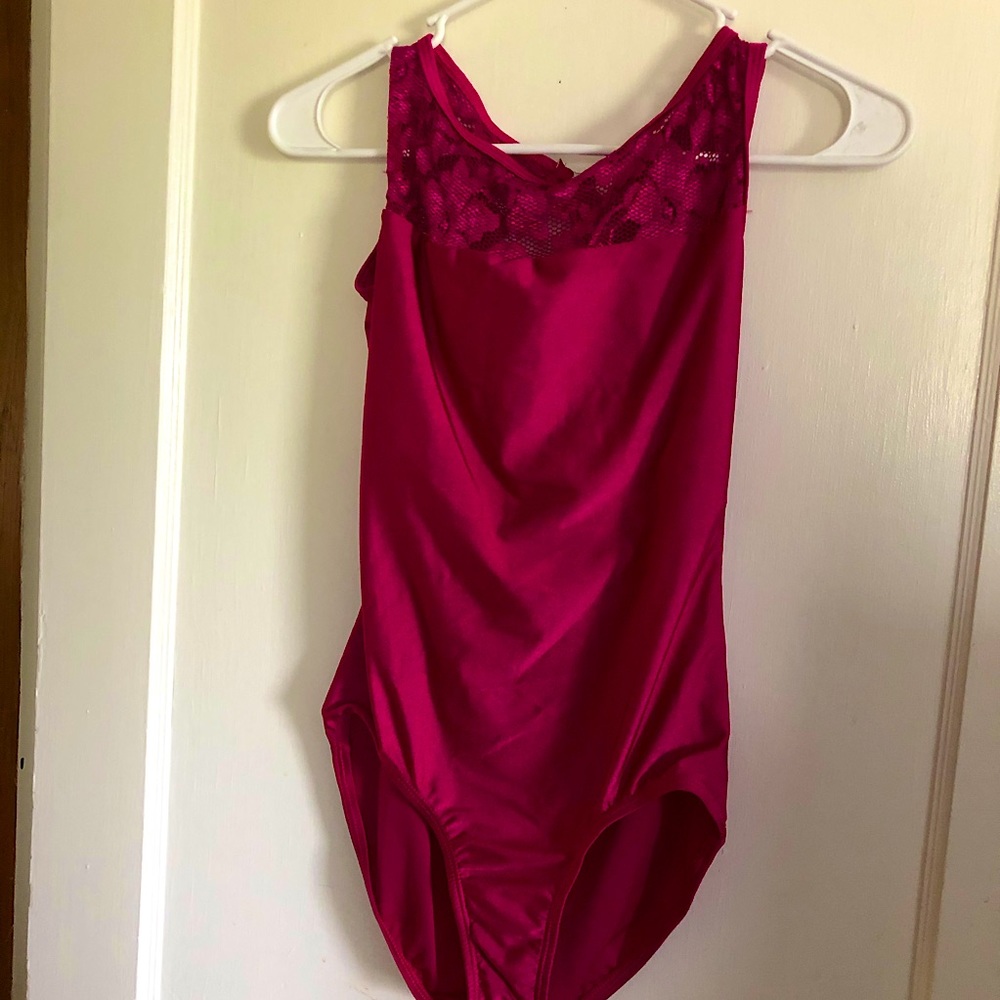 Bright pink lace leotard